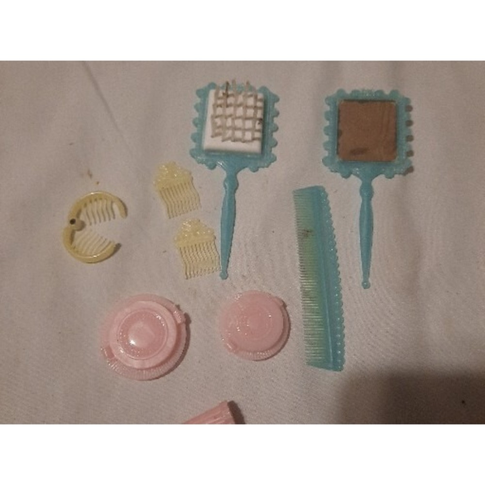 Vintage 1960 Doll Vanity Set Comb Mirror Brush Makeup All Made In USA 5.5"
